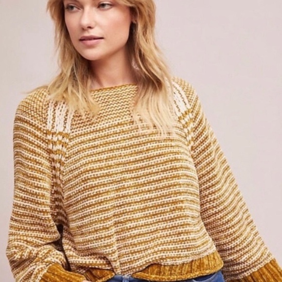 Anthropologie by Moth Chenille Sweater boxy striped large - Picture 3 of 7